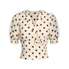 Beige  Dots Bowknot V-Neck Blouse