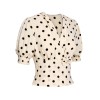 Beige  Dots Bowknot V-Neck Blouse