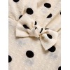 Beige  Dots Bowknot V-Neck Blouse