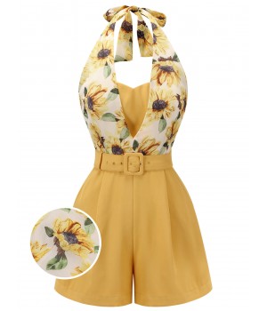 Yellow  Sunflower Halter Romper