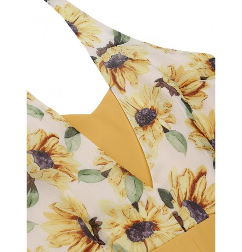 Yellow  Sunflower Halter Romper