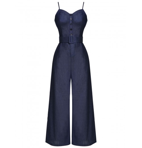 Navy Blue  Cowboy Solid Strap Jumpsuit