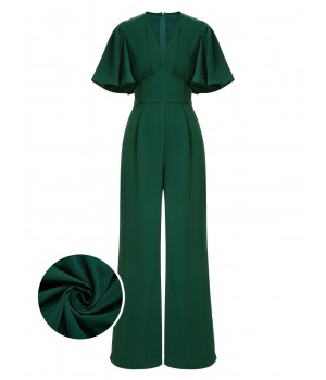 Green  Solid V-Neck Jumpsuit