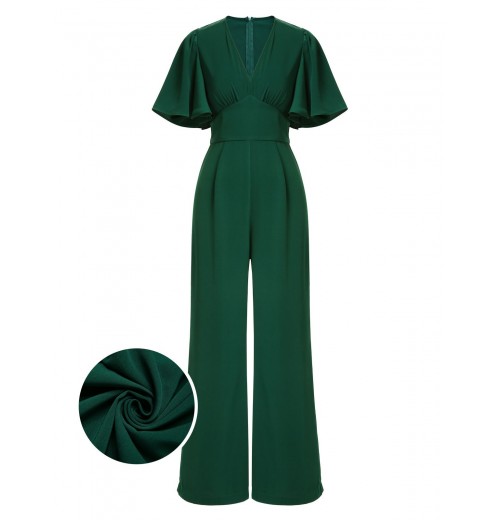 Green  Solid V-Neck Jumpsuit