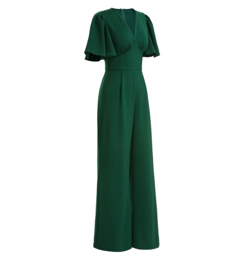 Green  Solid V-Neck Jumpsuit