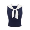 Navy Blue  Solid Sailor Collar Blouse