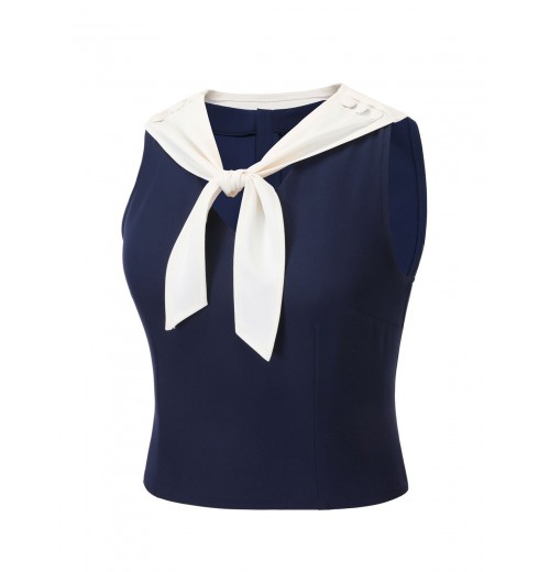 Navy Blue  Solid Sailor Collar Blouse