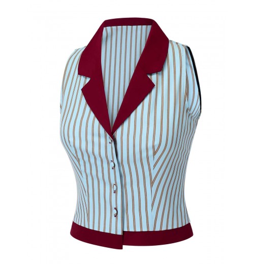 Blue  Stripes Patchwork Sleeveless Blouse