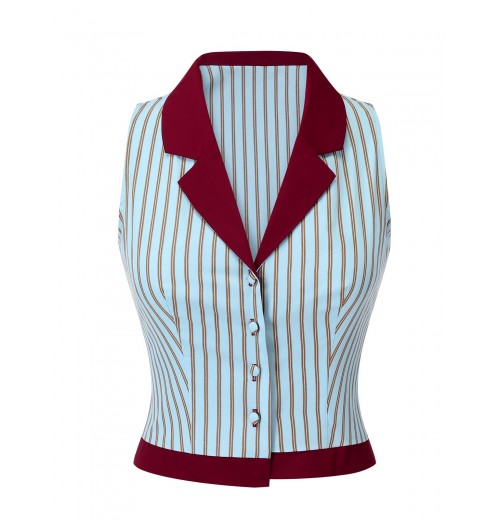 Blue  Stripes Patchwork Sleeveless Blouse