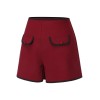 Red  Elastic Waist Solid Shorts