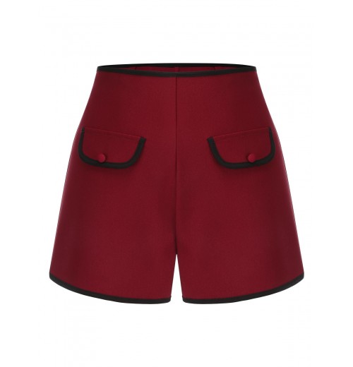 Red  Elastic Waist Solid Shorts