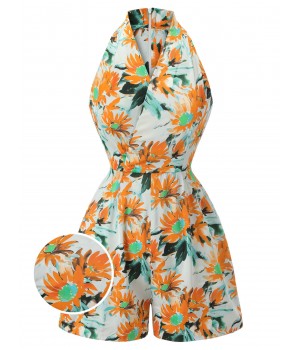 Orange  Painted Sunflower V-Neck Romper