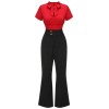 2PCS  Red Tie-Up Blouse & Black Pants