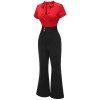 2PCS  Red Tie-Up Blouse & Black Pants