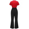 2PCS  Red Tie-Up Blouse & Black Pants