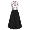 2PCS  White Roses Top & Black Skirt