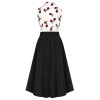 2PCS  White Roses Top & Black Skirt