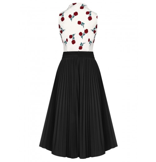 2PCS  White Roses Top & Black Skirt