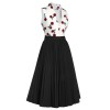 2PCS  White Roses Top & Black Skirt