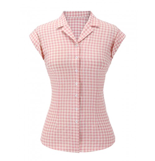 Pink  Gingham Plaid Lapel Shirt