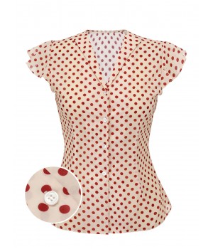  Red Polka Dot Fly Sleeve Blouse