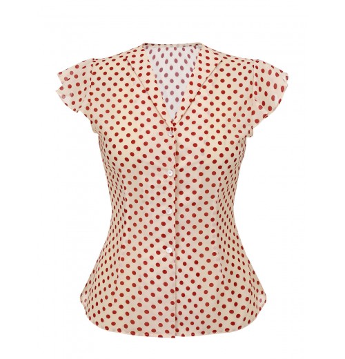  Red Polka Dot Fly Sleeve Blouse