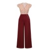 2PCS  Red Polka Dot Blouse & Burgundy Pants