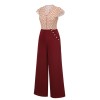 2PCS  Red Polka Dot Blouse & Burgundy Pants