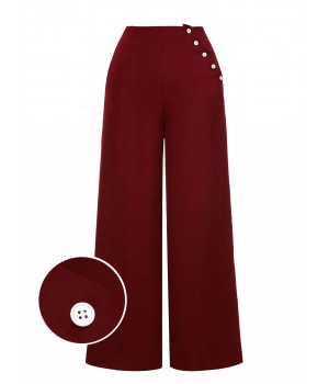 Red  Burgundy Button Wide leg Pants