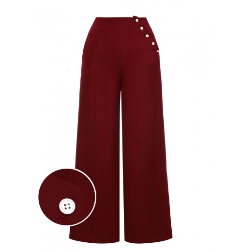 Red  Burgundy Button Wide leg Pants