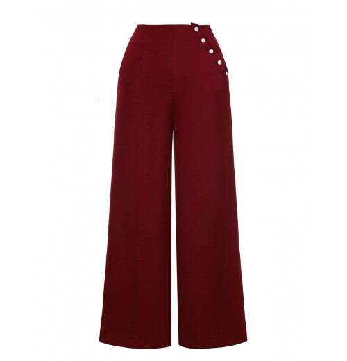 Red  Burgundy Button Wide leg Pants