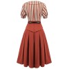 2PCS Orange Red  Striped Blouse & Pleated Skirt