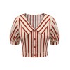 2PCS Orange Red  Striped Blouse & Pleated Skirt