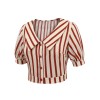 2PCS Orange Red  Striped Blouse & Pleated Skirt