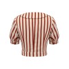 2PCS Orange Red  Striped Blouse & Pleated Skirt