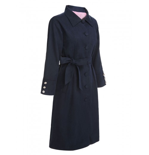 Pre-Sale Dark Blue  Solid Belted Coat