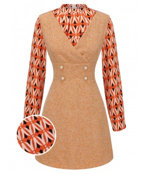 2PCS  Orange Blouse & Tweed Mini Dress