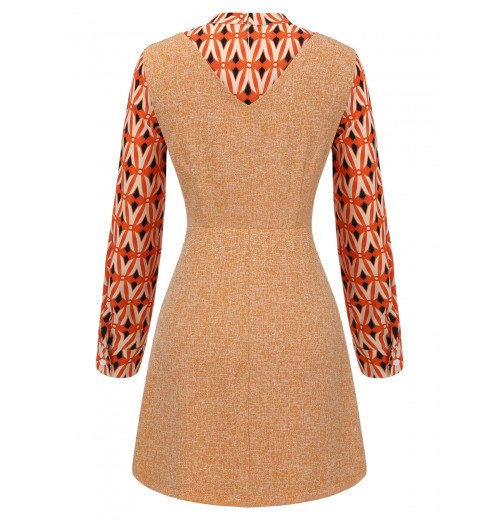 2PCS  Orange Blouse & Tweed Mini Dress