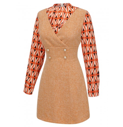 2PCS  Orange Blouse & Tweed Mini Dress