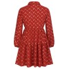 Plus Size Red  Lapel Plaid Dress