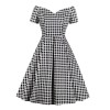 Plus Size Black&White  Off-shoulder Gingham Plaid Dress