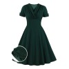 Plus Size Dark Green  V-Neck Solid Swing Dress