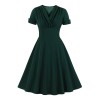 Plus Size Dark Green  V-Neck Solid Swing Dress