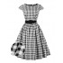 Plus Size Black  Gingham Plaid Belted Swing Dress