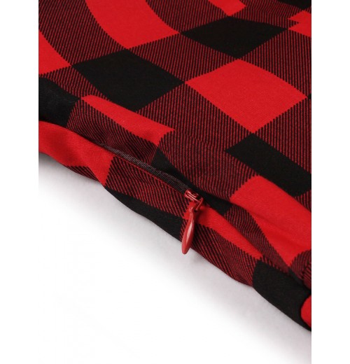 Plus Size Red & Black  Plaid Lapel Dress With Belt