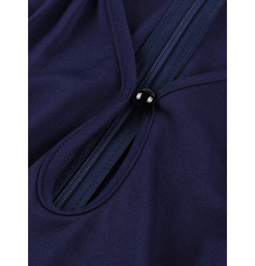 Plus Size Dark Blue  Keyhole Swing Dress