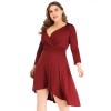 Plus Size  Solid Pleated Long Sleeved Dress