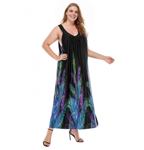 Plus Size  Bohemian Feather Print Shift Dress