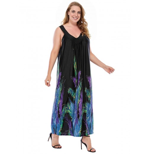 Plus Size  Bohemian Feather Print Shift Dress