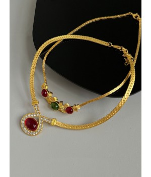 2PCS Gold Glass Rehinestone Alloy Necklace